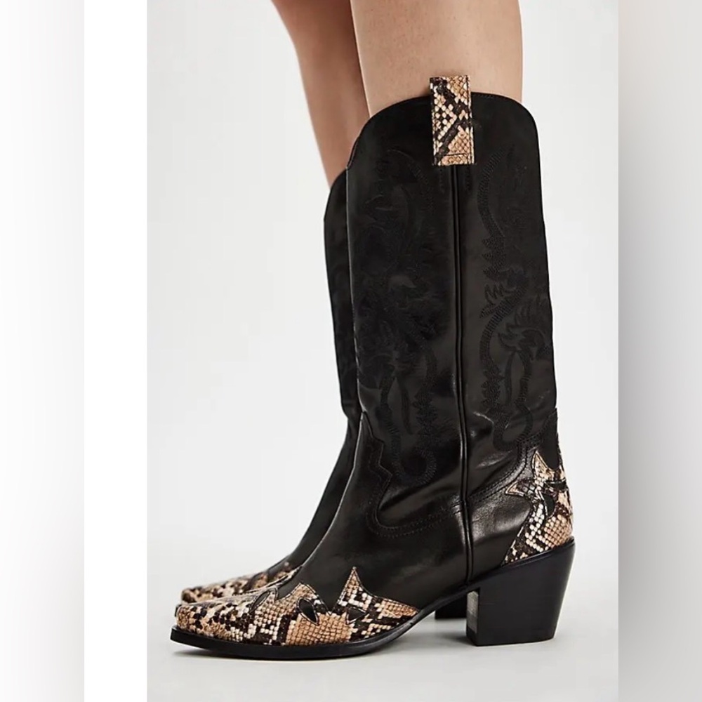 Jeffrey Campbell Black and Tan Heeled Boots